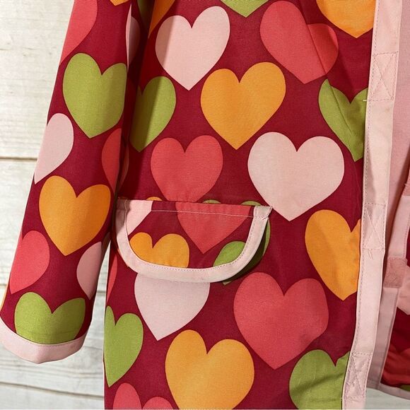 Girls Gymboree Lined Raincoat/Rain Jacket Hearts Velcro Raspberry  Pink 5-6 - Picture 8 of 15
